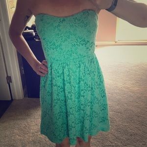 Teal strapless dress